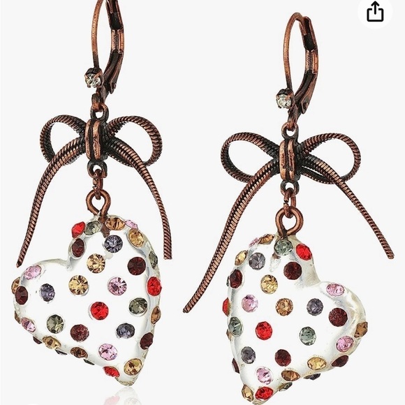 Betsey Johnson Jewelry - Betsy Johnson Clear Crystal Heart Drop Earrings